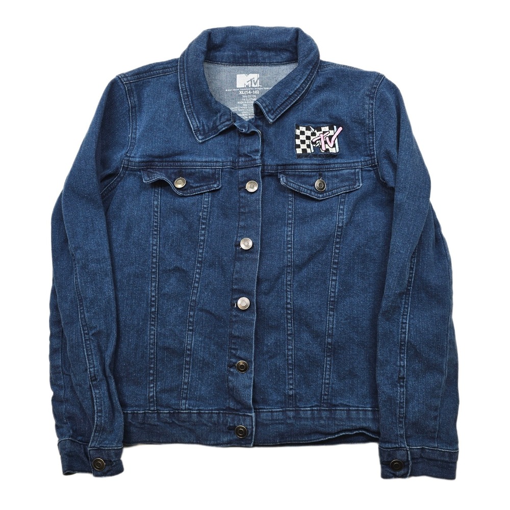 MTV Music Television Denim Jacket Kids Size XL 14 16‎ Trucker Style Blue I Want